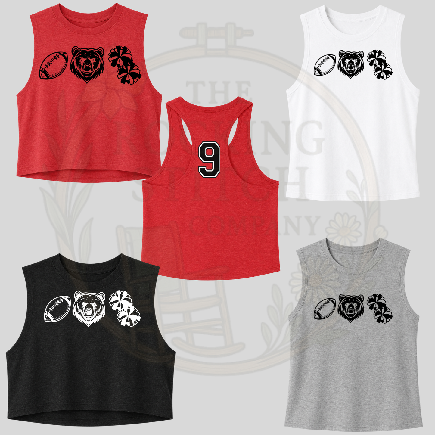 Football, Bear, PomPom Bella Canvas Cropped Tank