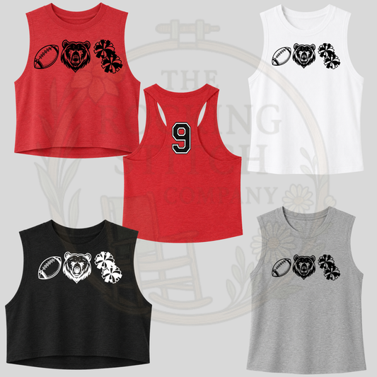 Football, Bear, PomPom Bella Canvas Cropped Tank