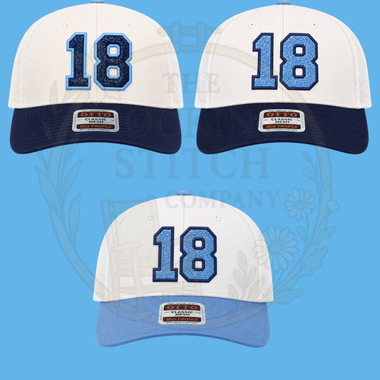 Glitter Number Embroidered Hat