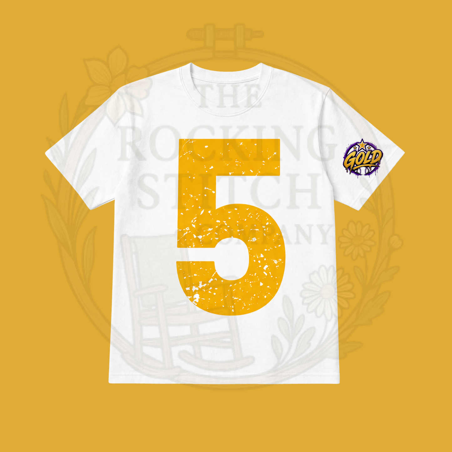 Big Number Tee with Gold logo on sleeve